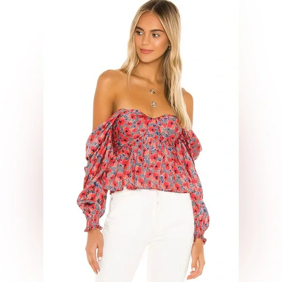 House of Harlow Red Poppy Floral Blouse - Picture 4 of 9